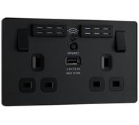 British General Bg Evolve Pcdmb22Uwrb Matt Black 2 Gang 13A Wifi Socket-Black Insert