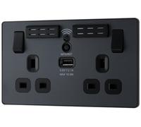 British General Bg Evolve Pcdmg22Uwrb Matt Grey 2 Gang 13A 1X Usb-A 2.1A Socket-Black Insert
