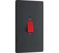 BG Evolve PCDMG72B 45A Double Pole Rectangular Switch with LED Power Indicator - Matt Grey (Black)