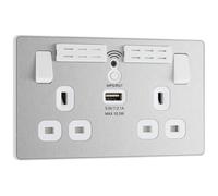British General Bg Evolve Usb 13A Double Switched Socket, Wi-Fi Extender, Brushed Steel