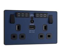 British General Bg Evolve Usb 13A Double Switched Socket, Wi-Fi Extender, Matt Blue