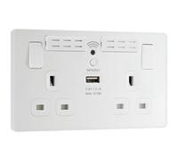 Evolve Pearlescent White (White) Wifi Extender Double Switched 13A Power Socket + 1 X Usb (2.1A) PCDCL22UWRW-01