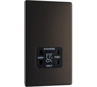 BG Electrical Dual Voltage Shaver Plug Socket, Electric Toothbrush Charger Socket for Bathrooms, Screwless Front Plate, Premium Flatplate, 2-Pin, Black Nickel, 115V / 240V, FBN20B