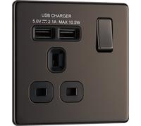 British General Bg Fbn21U2B Nexus Screwless Flat-Plate Single Switched Plug Socket 2.1A