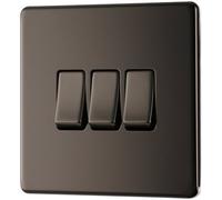 British General Bg Fbn43 Nexus Screwless Flat-Plate Triple Light Switch Black Nickel 2 Way 10A