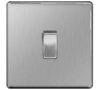 British General Bg Fbs12 Nexus Screwless Flat-Plate 2 Way 10A Single Light Switch Brushed Steel
