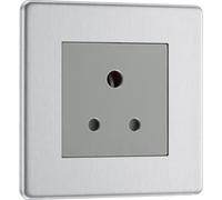 British General Bg Fbs29G Flatplate Screwless 5A, Unswitched Socket Round Pin Brushed Steel