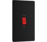 BG Electrical Large Cooker Control Switch Unit with LED Power Indicator, Double Plate, Double Pole, Screwless Front Plate, Premium Flatplate, Matt Black, 45A, FFB72