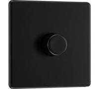 BG Electrical Intelligent Single Wall Dimmer Switch, 2 Way, Screwless Front Plate, Premium Flatplate, Matt Black, 200W, FFB81