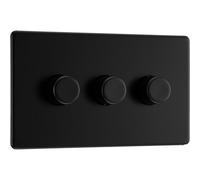BG Electrical Intelligent Triple Wall Dimmer Switch, 2 Way, Screwless Front Plate, Premium Flatplate, Matt Black, 200W, FFB83