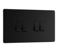 British General Bg Flatplate Screwless 20A Quadruple Wall Light Switch, Matt Black