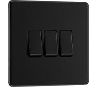 BG Electrical Triple Wall Light Switch, 2 Way, Screwless Front Plate, Slim Profile, Premium Flatplate, Matt Black, 20A, 16AX, FFB43