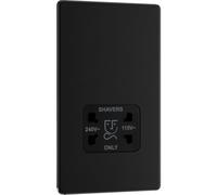 BG Electrical Dual Voltage Shaver Plug Socket, Electric Toothbrush Charger Socket for Bathrooms, Screwless Front Plate, Premium Flatplate, 2-Pin, Matt Black, 115V / 240V, FFB20
