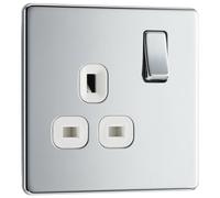 British General Bg Fpc21W Nexus Screwless Flat-Plate Single Switched Plug Socket Polished Chrome White Insert 13A