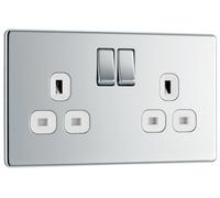 British General Bg Fpc22W Nexus Screwless Flat-Plate Double Switched Plug Socket Polished Chrome White Inserts 13A