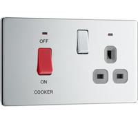 British General Bg Fpc70G Nexus Screwless Flat-Plate Switched Socket Cooker Unit Polished Chrome Grey Insert 45A