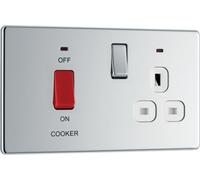 British General Bg Fpc70W Nexus Screwless Flat-Plate Switched Socket Cooker Unit Polished Chrome White Insert 45A