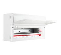 British General Bg Metal Consumer Unit 22 Module, 20 Way Unpopulated With 100A Main Switch 2 X Cover Blanks With Up Opening Front Cover