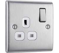 British General Bg Nbs21W Nexus Metal Brushed Steel 1 Gang 13A Switched Socket - White Insert