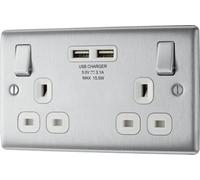 British General Bg Nbs22U3W Nexus Metal Brushed Steel 2 Gang 13A 2X Usb-A 3.1A Switched Socket - White Insert