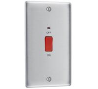 British General Bg Nbs72 Nexus Metal Brushed Steel Large Plate 45A 2 Pole Neon Cooker Switch