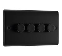 BG Electrical Intelligent Quadruple Wall Dimmer Switch, 2 Way, Raised Profile, Round Edges, Nexus Metal, Matt Black, 200W, NFB84