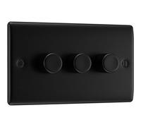 BG Electrical Intelligent Triple Wall Dimmer Switch, 2 Way, Raised Profile, Round Edges, Nexus Metal, Matt Black, 200W, NFB83