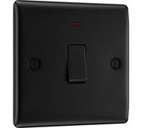 BG Electrical Single Wall Switch with LED Power Indicator, Double Pole, Raised and Slim Profile, Round Edges, Nexus Metal, Matt Black, 20A, NFB31