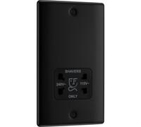 BG Electrical Dual Voltage Shaver Plug Socket, Electric Toothbrush Charger Socket, Bathroom, Raised and Slim Profile, Round Edges, Nexus Metal, 2-Pin, Matt Black,115V / 240V, NFB20B