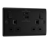 British General Bg Nexus Metal Matt Black Double Switched 13A Power Socket With Usb Charging - Usb A + C (45W)