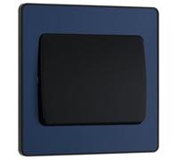 British General Bg Pcddb12Wb Matt Blue Evolve 1 Gang 20A 16Ax 2 Way Wide Rocker Light Switch - Black Insert