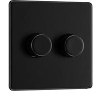 British General Bg Screwless Flatplate Matt Black, Double Dimmer Switch, 2 Way, Trailing Edge 200W