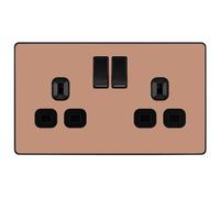 British General Double 13A Gloss Copper Switched Socket & Black Inserts