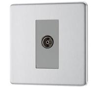 British General Electrical FBS62 Nexus Flatplate Screwless Brushed Steel 1 Gang Isolated Coaxial TV Socket