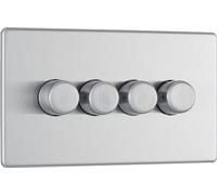 British General Electrical FBS84 Nexus Flatplate Screwless Brushed Steel 4 Gang 200W 2 Way Trailing-Edge Push Dimmer Switch