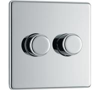 British General Electrical FPC82 Nexus Flatplate Screwless Polished Chrome 2 Gang 200W 2 Way Trailing-Edge Push Dimmer Switch