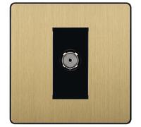 British General Flush Single Wall-Mounted Screwless Tv & Radio Socket Satin Brass Effect