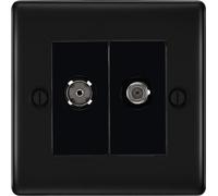 British General NFB65 Nexus Metal Matt Black 2 Gang Satellite & Co-axial Socket - Black Insert