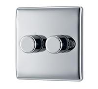 British General NPC82 Nexus Metal Polished Chrome 2 Gang 200W 2 Way Trailing Edge Push Type Dimmer Switch