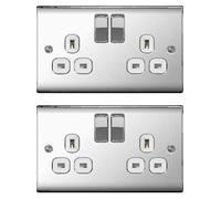 British General Pack of 2 x BG Nexus NPC22W Polished/Mirror Chrome Twin Switch Sockets - 13amp