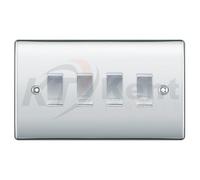 British General Polished Chrome 4 Gang Custom Labelled Kitchen Appliance Grid Switch Panel (14.65 cm (W) x 8.6 cm (H))
