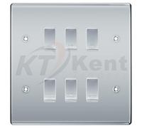 British General Polished Chrome 6 Gang Custom Grid Switch Panel Labelled Kitchen Appliance - 14.65 cm x 14.65 cm
