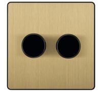 BG Electrical Intelligent Double Wall Dimmer Switch, 2 Way, Screwless Front Plate, Evolve, Satin Brass, 200W, PCDSB82B