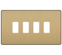 British General RPCDSB4B Evolve Grid Satin Brass 4 Module Rectangular Front Plate - Black Trim