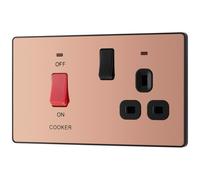 BG Electrical Cooker Switch with Socket and LED, Cooker Control Unit, Control Socket, Double Pole, Screwless Front Plate, Evolve, Polished Copper, 45A, PCDCP70B