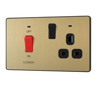 BG Electrical Large Cooker Control Switch Unit with LED Power Indicator, Double Plate, Double Pole, Screwless Front Plate, Evolve, Satin Brass, 45A, PCDSB72B
