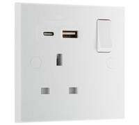 British General Single 13A 18W Raised Square Switched Screwed Socket With Usb, 3A X2