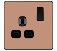 British General Single 13A Gloss Copper Switched Socket & Black Inserts