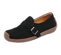 British Gentlemen Style Suede Fleece Loafer Business Daily Leisure Slip On Women Casual Comfort Walking Shoe (Black, 4)