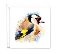 British Goldfinch Wild Birds Watercolour Splash Effect Artistic Blank Greeting Card